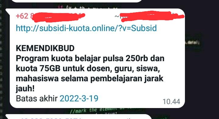 SMS penipuan